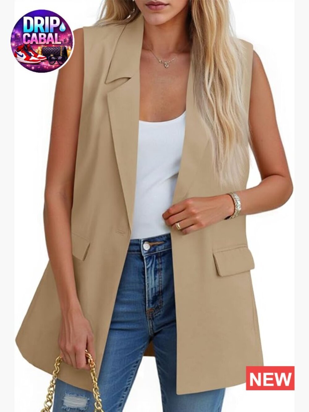 Sleeveless Blazer Vest Casual Open Front Single Button Summer Jacket with